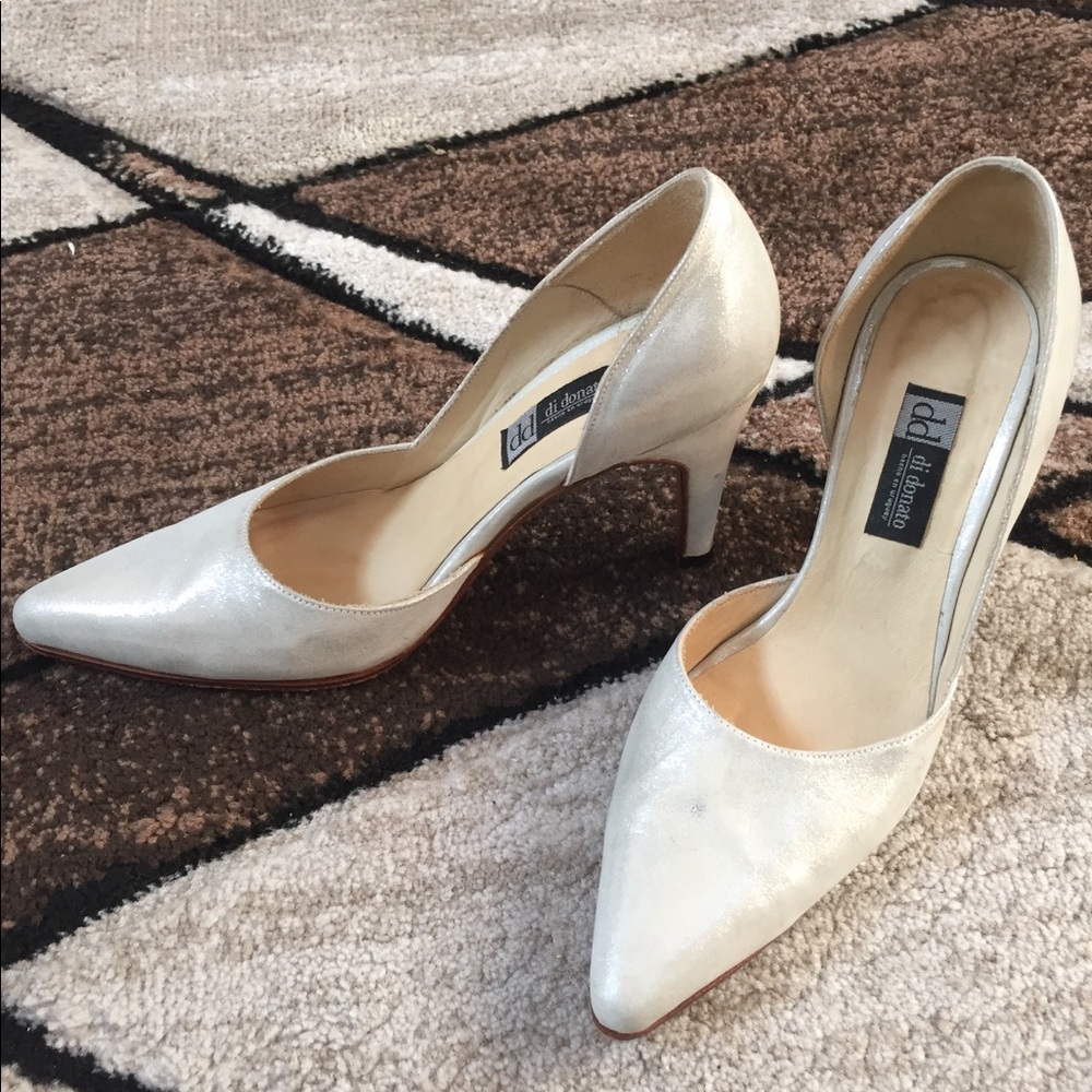 Silver leather heels